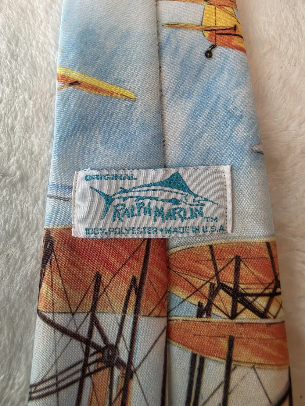 Vintage Ralph Marlin Vintage Airplane Silk Tie Blue Sky USA Aviation Necktie